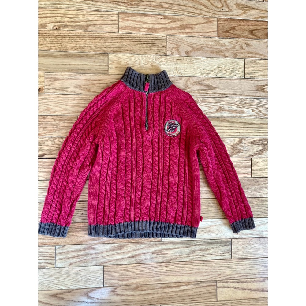 Genuine Kids OshKosh Cable Knit Quarter Zip Sweater 100% Cotton Sz 4T Red Brown